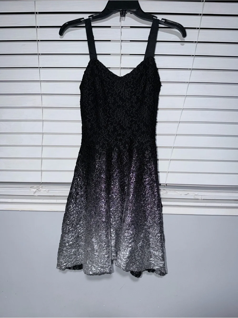 Free People Black to Silver Ombre Lace Skater Mini Dress